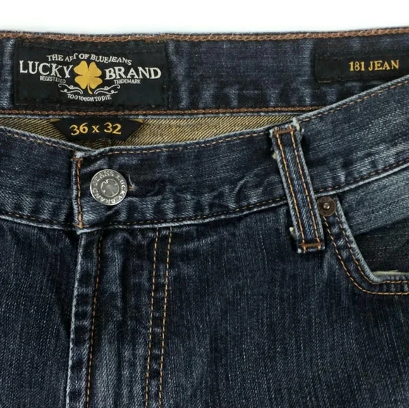 Lucky Brand 181 Dark LoveTrain Wash Relaxed Straight Leg Denim Jeans Men 36x32.5